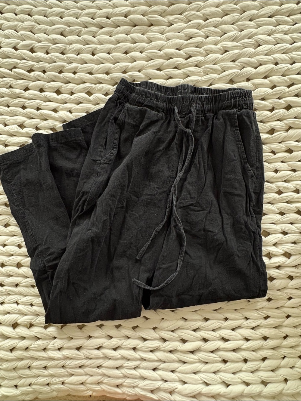 Women's Black Drawstring linen like pants